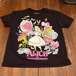 Disney Alice in Wonderland Black Tee with Floral Graphics
